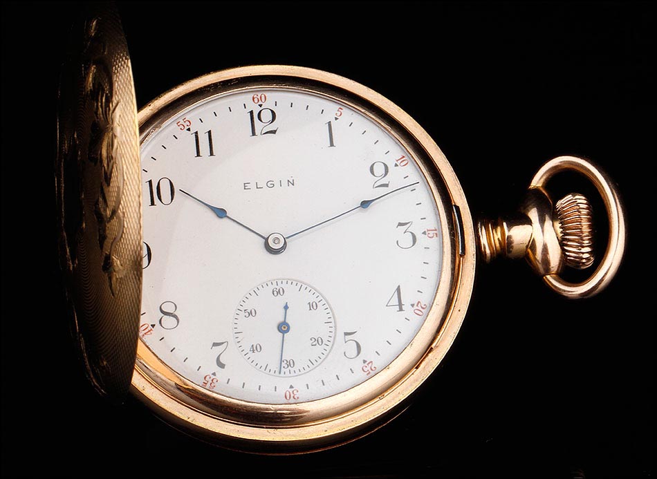 Roux Frontera Familiar Antiguo Reloj de Bolsillo Elgin Chapado en Oro. Estados Unidos, 1908